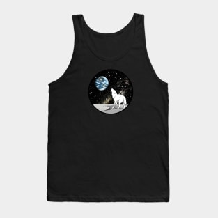 White Wolf Howling at Earth from Moon Tank Top